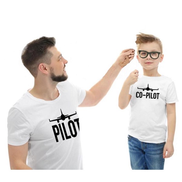 Baba veya Oğul Beyaz T-Shirt Pilot / Co-Pilot-Erkek Çocuk Mont-Bebegimindolabinda.com