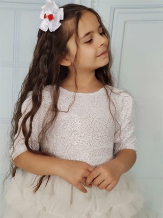 Kız Çocuk Abiye Beyaz Gelinlik-Kız Çocuk Elbise-Bebegimindolabinda.com