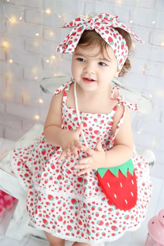 Kız Çocuk Çilekli Elbise-Kız Çocuk Elbise-Bebegimindolabinda.com