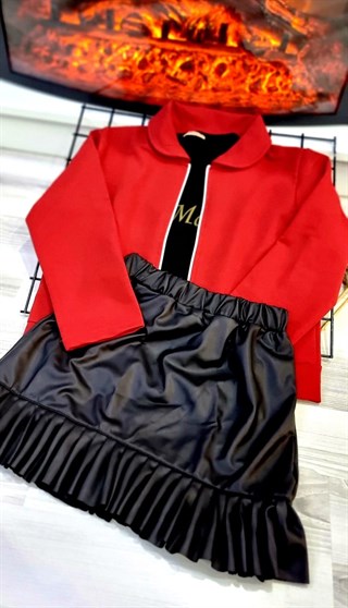 Kız Çocuk Kırmızı Ceketli Takım-Kız Çocuk Alt Üst Takım-Bebegimindolabinda.com