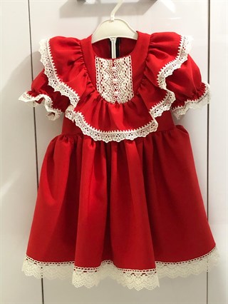 Kız Çocuk Kırmızı Güpürlü Elbise-Kız Çocuk Elbise-Bebegimindolabinda.com