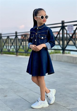 Kız Çocuk Kot Elbise Lacivert-Kız Çocuk Elbise-Bebegimindolabinda.com