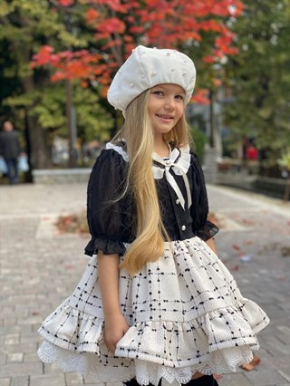 Kız Çocuk Lacivert Beyaz Elbise-Kız Çocuk Elbise-Bebegimindolabinda.com