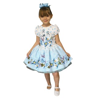 Kız Çocuk Mavi Kuğu Desenli Kabarık Elbise-Kız Çocuk Elbise-Bebegimindolabinda.com