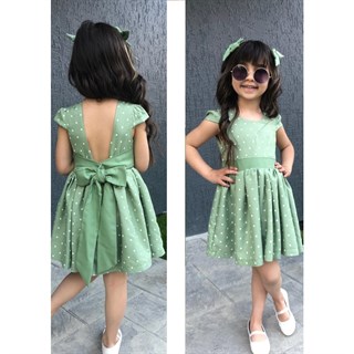 Kız Çocuk Viskon Yeşil Elbise-Kız Çocuk Elbise-Bebegimindolabinda.com